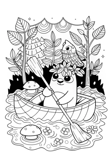 A coloring page of Squishmallow Adventure at the Enchanted River