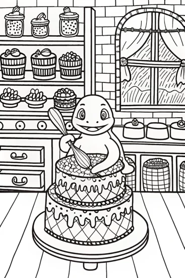 A coloring page of Charmander’s Bakery Adventure Coloring Page