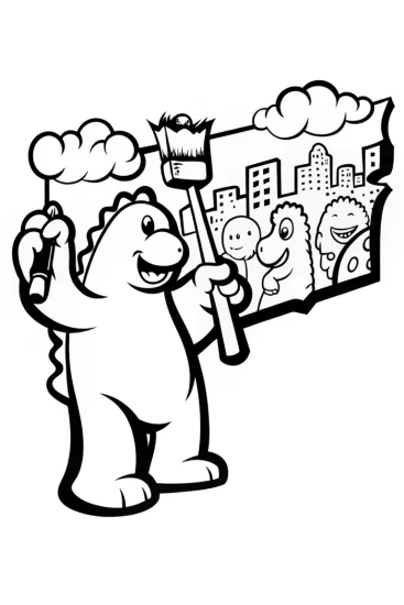 A coloring page of Godzilla’s Art Adventure Coloring Page
