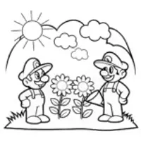 Mario and Luigi’s Gardening Adventure Coloring Page