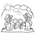 Mario and Luigi’s Gardening Adventure Coloring Page