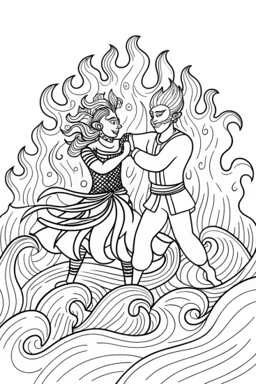 A coloring page of Demon Slayer Dance of Elements Coloring Page