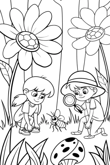 A coloring page of Summer Adventure in the Enchanted Forest