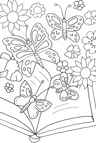 A coloring page of Butterfly Book Club Coloring Page