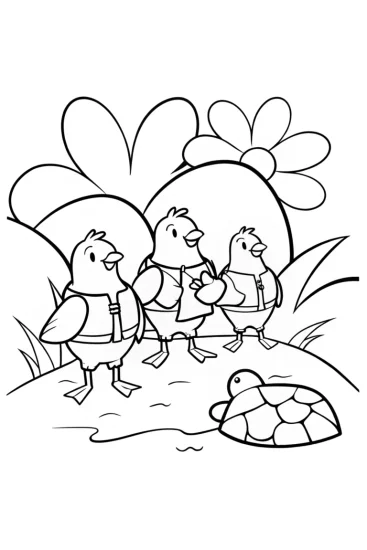 A coloring page of Chickens on a Magical Island Adventure Coloring Page