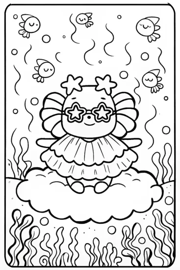 A coloring page of Axolotl’s Underwater Dreamscape Coloring Page