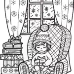 The Magical Christmas Book Nook Coloring Page