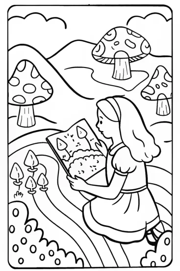 A coloring page of Alice’s Magical Map Coloring Page