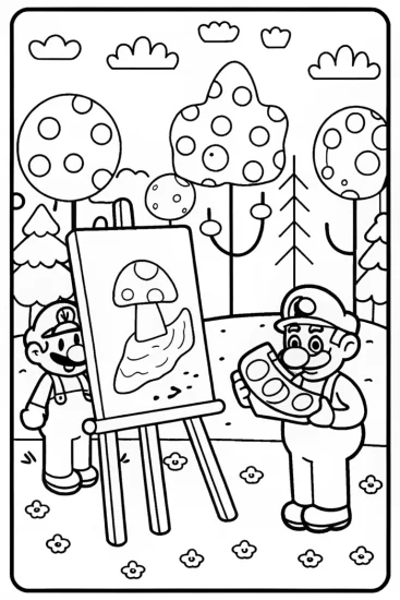 A coloring page of Mario’s Artistic Adventure Coloring Page