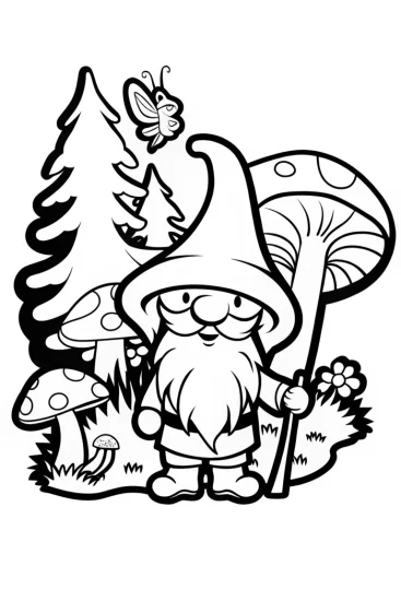 A coloring page of Gnome’s Forest Adventure Coloring Page