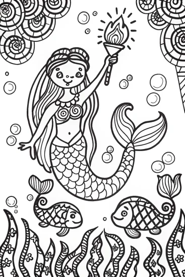 A coloring page of Mermaid Festival of Lights Coloring Page