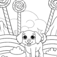 Puppy Adventuring in Candy Land Coloring Page