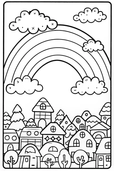 A coloring page of Rainbow Dreamscape Coloring Page