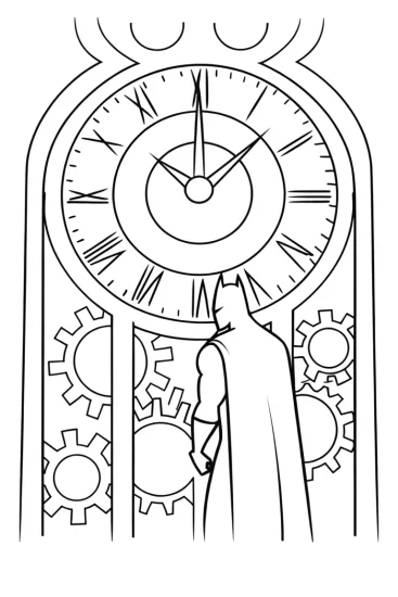 A coloring page of Batman in the Enchanted Clock Tower Coloring Page