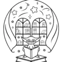 Baby Yoda’s Galactic Library Adventure Coloring Page