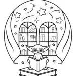 Baby Yoda’s Galactic Library Adventure Coloring Page