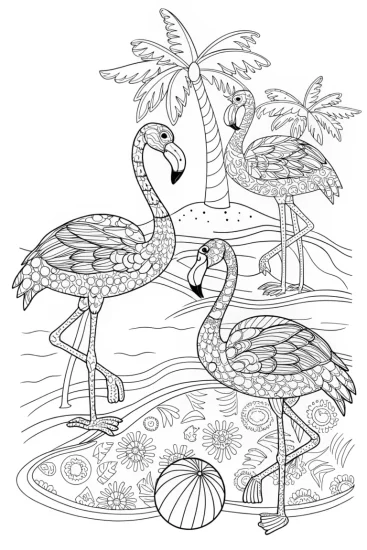 A coloring page of Flamingo Fitness Fun Coloring Page
