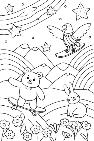 A coloring page of Rainbow Whirlwind Adventure Coloring Page