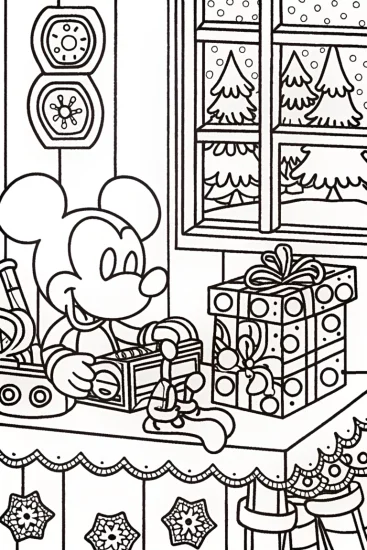 A coloring page of Mickey Mouse Winter Workshop Coloring Page