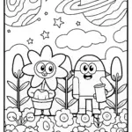 Bluey and Bingo’s Cosmic Garden Quest Coloring Page