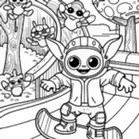 Baby Yoda’s Starry Skate Park Coloring Page