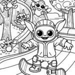 Baby Yoda’s Starry Skate Park Coloring Page