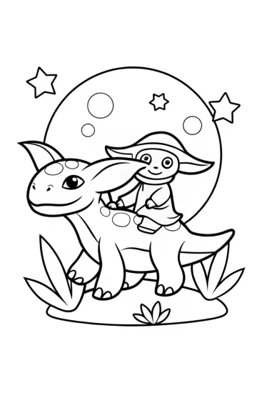 A coloring page of Baby Yoda’s Galactic Safari Coloring Page