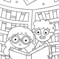 Anime Adventure in the Library of Dreams Coloring Page