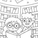 Anime Adventure in the Library of Dreams Coloring Page