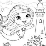 Mermaid’s Starry Lighthouse Adventure Coloring Page