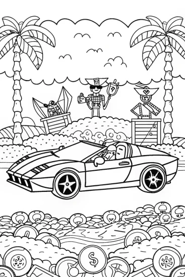 A coloring page of Lamborghini Drive Through Pirate Cove Coloring Page