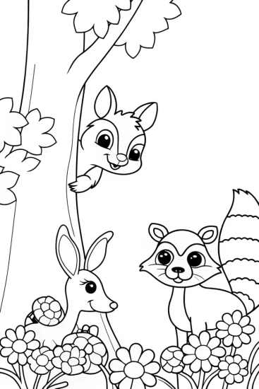 A coloring page of Enchanting Forest Friends Coloring Page