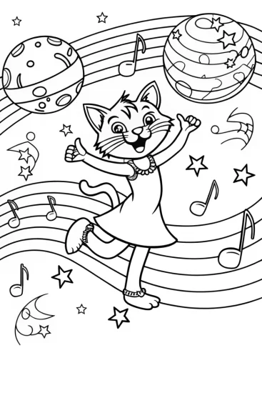 A coloring page of Jazz the Cat’s Dance Party Coloring Page
