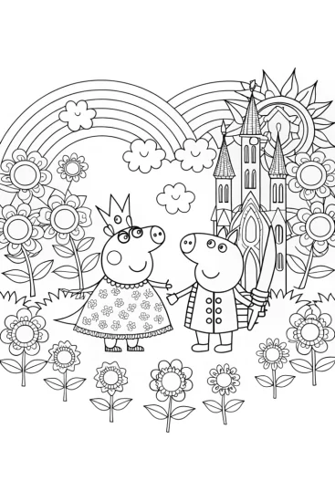 A coloring page of Peppa Pig’s Enchanted Adventure Coloring Page