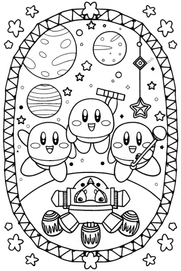 A coloring page of Kirby’s Cosmic Assembly Coloring Page