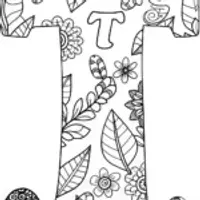 Letter ‘T’ in a Tranquil Forest Coloring Page