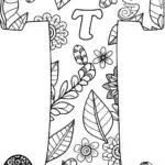 Letter ‘T’ in a Tranquil Forest Coloring Page