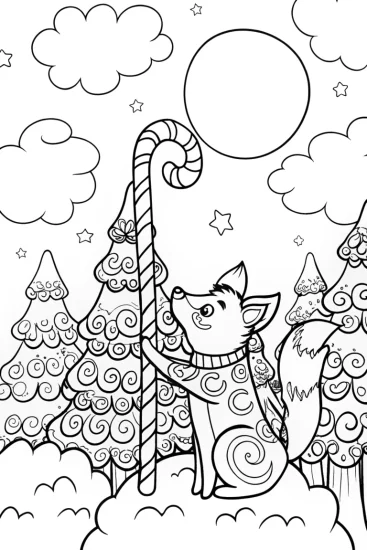 A coloring page of Gingerbread Fox in the Candy Forest Coloring Page