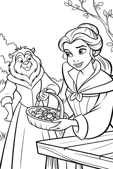 A coloring page of Belle and the Beast Mosaic Coloring Page