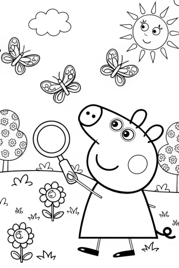 A coloring page of Peppa Pig’s Magical Garden Adventure Coloring Page