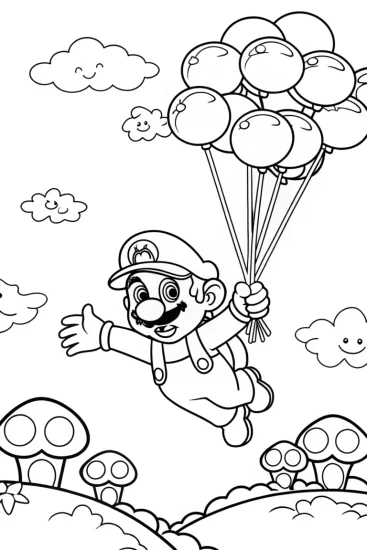 A coloring page of Mario’s Balloon Adventure Coloring Page