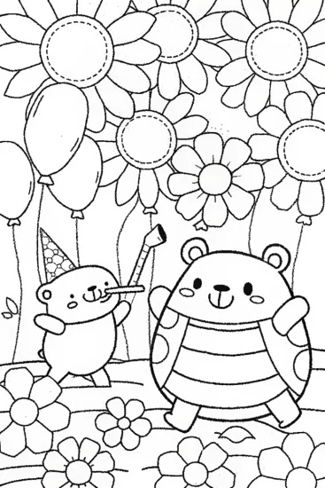 A coloring page of Squishmallow garden celebration coloring page