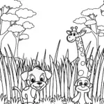 Puppy Safari Adventure Coloring Page