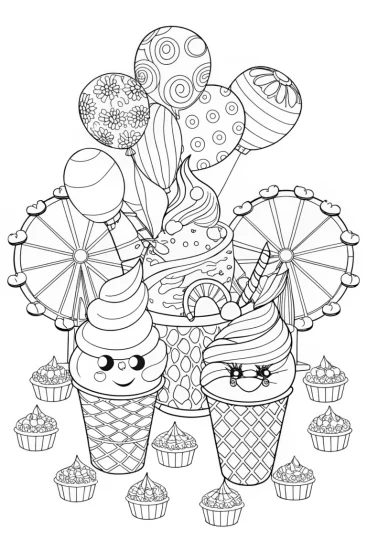 A coloring page of The Ice Cream Carnival Coloring Page