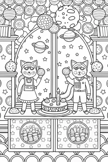 A coloring page of Gabby’s Cosmic Cat Café Coloring Page