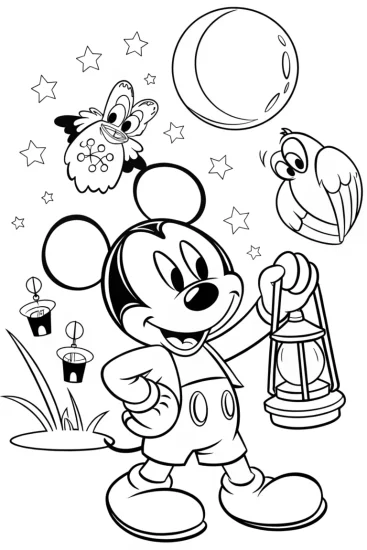 A coloring page of Mickey Mouse’s Magical Lantern Festival Coloring Page