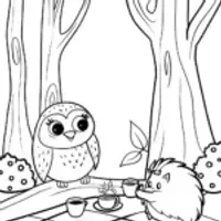 Autumn Tea Party with Owl and Hedgehog
