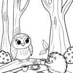 Autumn Tea Party with Owl and Hedgehog