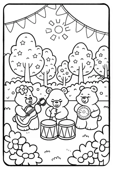 A coloring page of Care Bears Harmony Music Festival Coloring Page