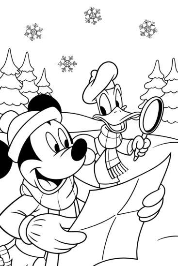 A coloring page of Mickey Mouse Christmas Adventure Coloring Page